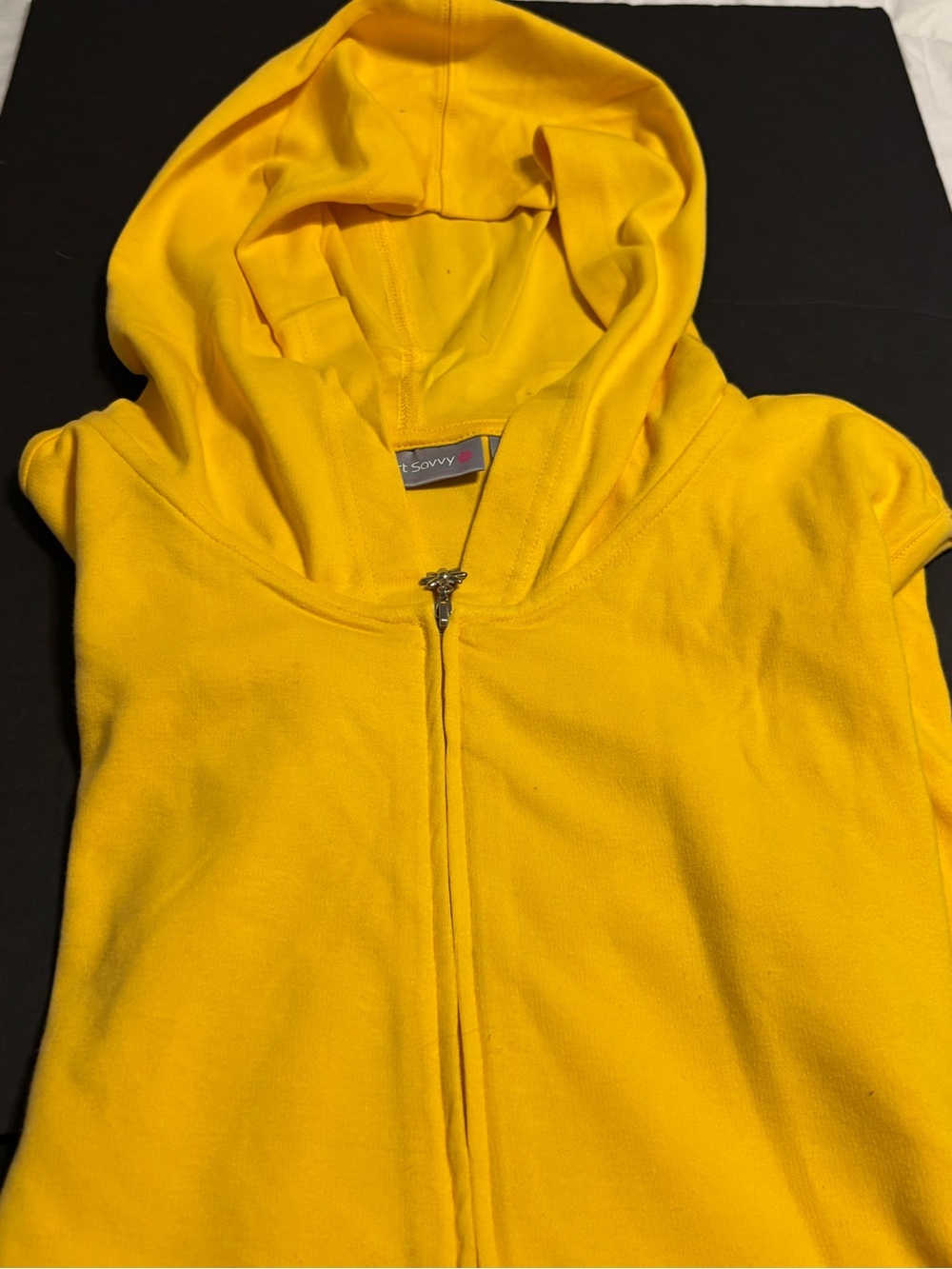 NWT Sport Savvy Women's 3X Yellow Full Zip Hooded Top Smocked Waist Flower Charm